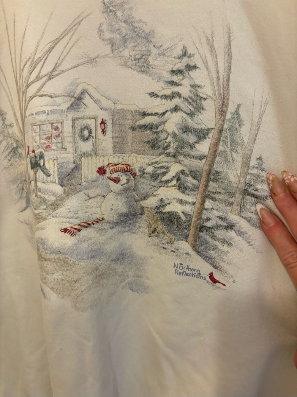 Vintage 90s Northern Reflections Winter Cabin & Snowman Sweatshirt
